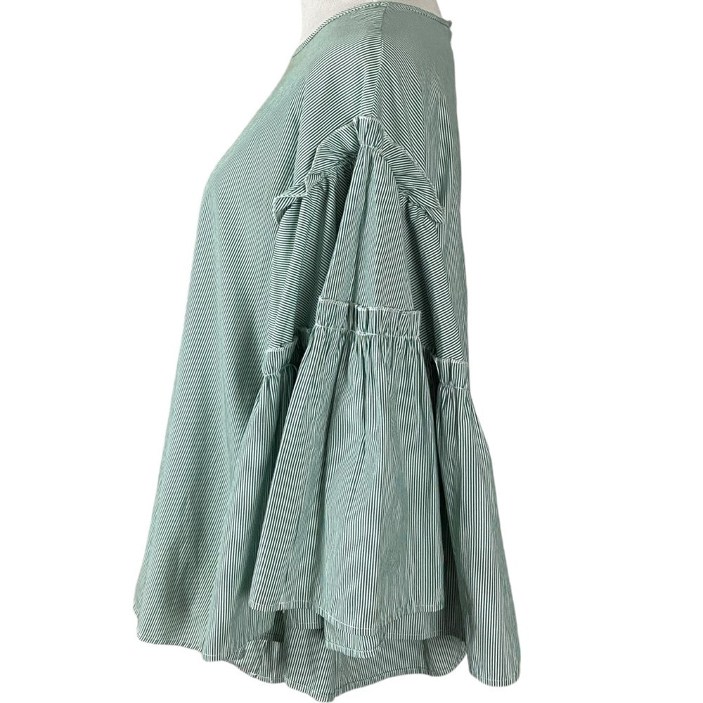 Anthropologie dRA Dramatic Bell Sleeve Striped Preppy Top in Green & White Small - Picture 6 of 10